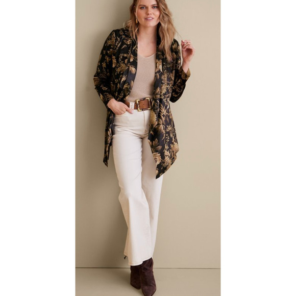 Soft Surroundings Shape Drape Faux Suede Jacket in Floral Multi - Picture 1 of 9